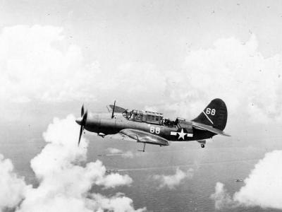 SB2C Helldiver #68 over Pagan Islands