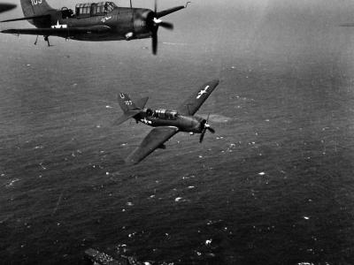SB2Cs return to USS Hancock 12 January 1945