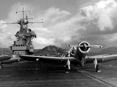 SB2U Vindicator on board the aircraft carrier USS Wasp CV-7