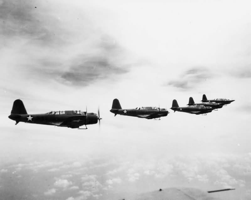 SB2U Vindicators of VS-41 in flight over the Atlantic September 7, 1942