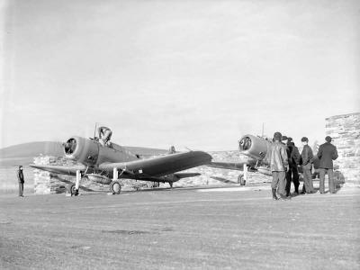 SB2U in England April 1942. Vindicators in the two tone paint scheme of Blue Gray and Light Gray.