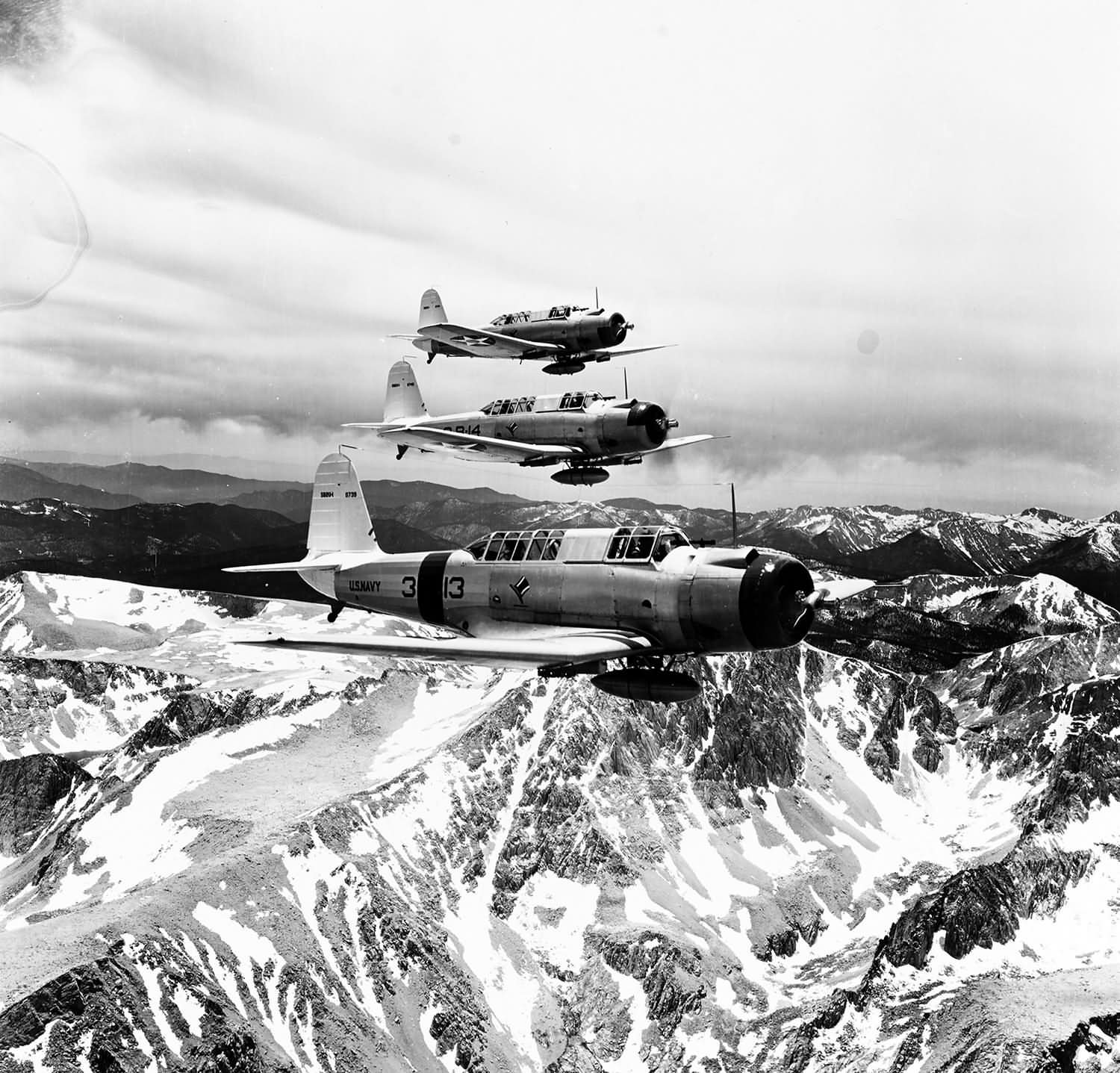 SB2U Vindicators of VB-3 over Sierra Nevada range near Mt. Whitney 11 July 1938