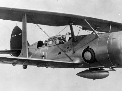 Curtiss SBC-4 BuNo 1813 from NRAB New York in flight