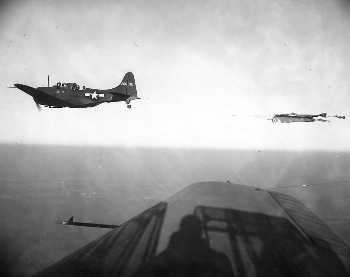 A-24A Banshee 42-60881 pulling target for AA practice at Camp Davis 2