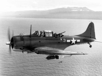 Marine SBD-5 Dauntless white 3 during bombing mission against Japanese targets on Rabaul 22 April 1944