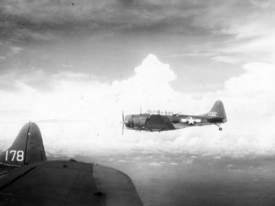Marine SBD Dauntless white 182 and 178 over Rabaul April 1944