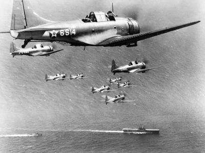 SBD-2 Dauntless of the VS-6 over USS Enterprise, October 1941