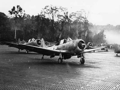 SBD-5 of the VC-40 at Piva Uncle Airstrip Torokina prior to taking off on strike against Talili Bay Rabaul on 6 April 1944