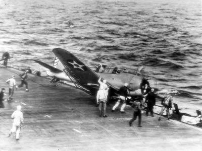SBD of the VB-6 crashes on USS Enterprise 1942