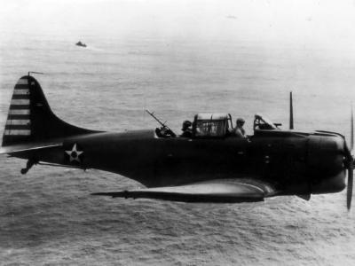 SBD Dauntless on anti submarine patrol over Pacific 1942