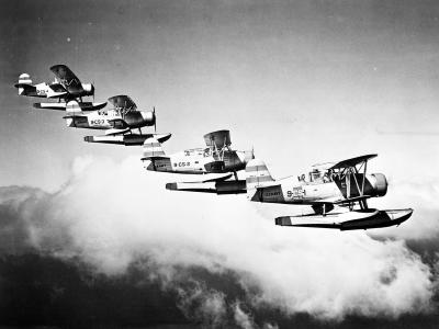 SOC Seagulls from USS Honolulu (CL-48) fly in a formation. VCS-9 1938-39