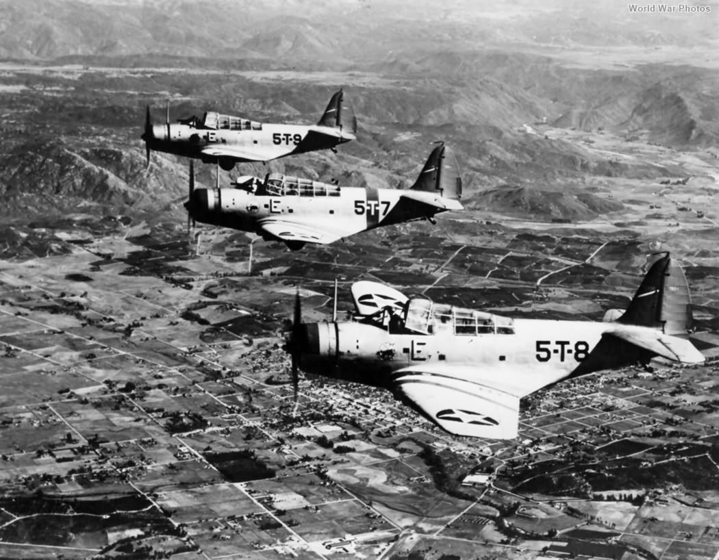 Devastators VT-5 from the USS Yorktown over California 1940
