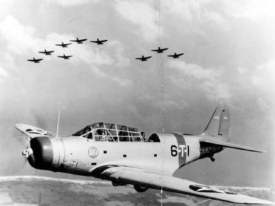 Douglas TBD Devastator 6-T-1 of the VT-6 in flight, March 1939