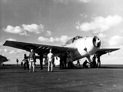 TBF-1C Avenger of VC-9 prior to its launching from the USS Mission Bay CVE-59 January 1, 1944