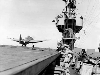 TBF-1 Avenger of VGS-13 take off – USS Core ACV-13 February 15, 1943