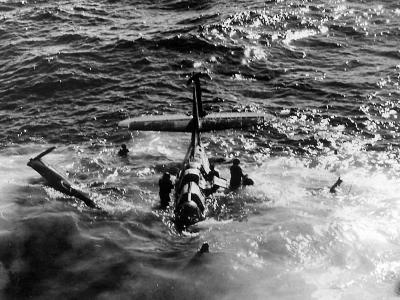 TBF Avenger crashes in Pacific 1945