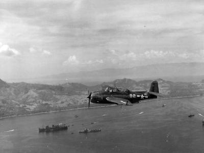 TBM Avenger VT-26 USS SANTEE over Panaon Island Philipines