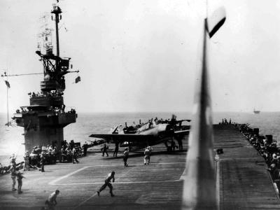 Avenger on deck of escort carrier USS Sargent Bay CVE-83