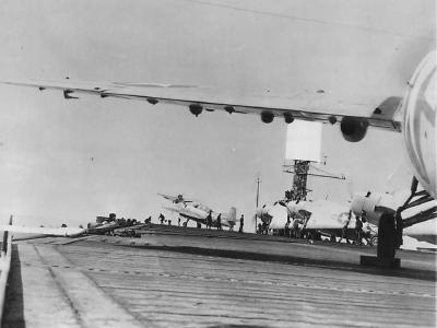 Avenger takes off from flight deck of USS Card