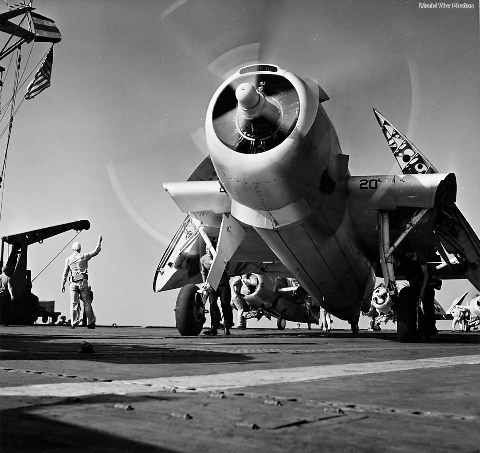 TBF with engine running on board an escort carrier in the Atlantic