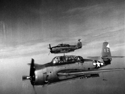 TBM-3 from USS Tulagi over Iwo Jima 2 March 1945