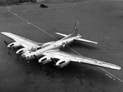 Overhead view of XB-38 Flying Fortress on the ground