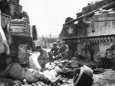 Marines with Damaged M4 Tank and M32 on Okinawa