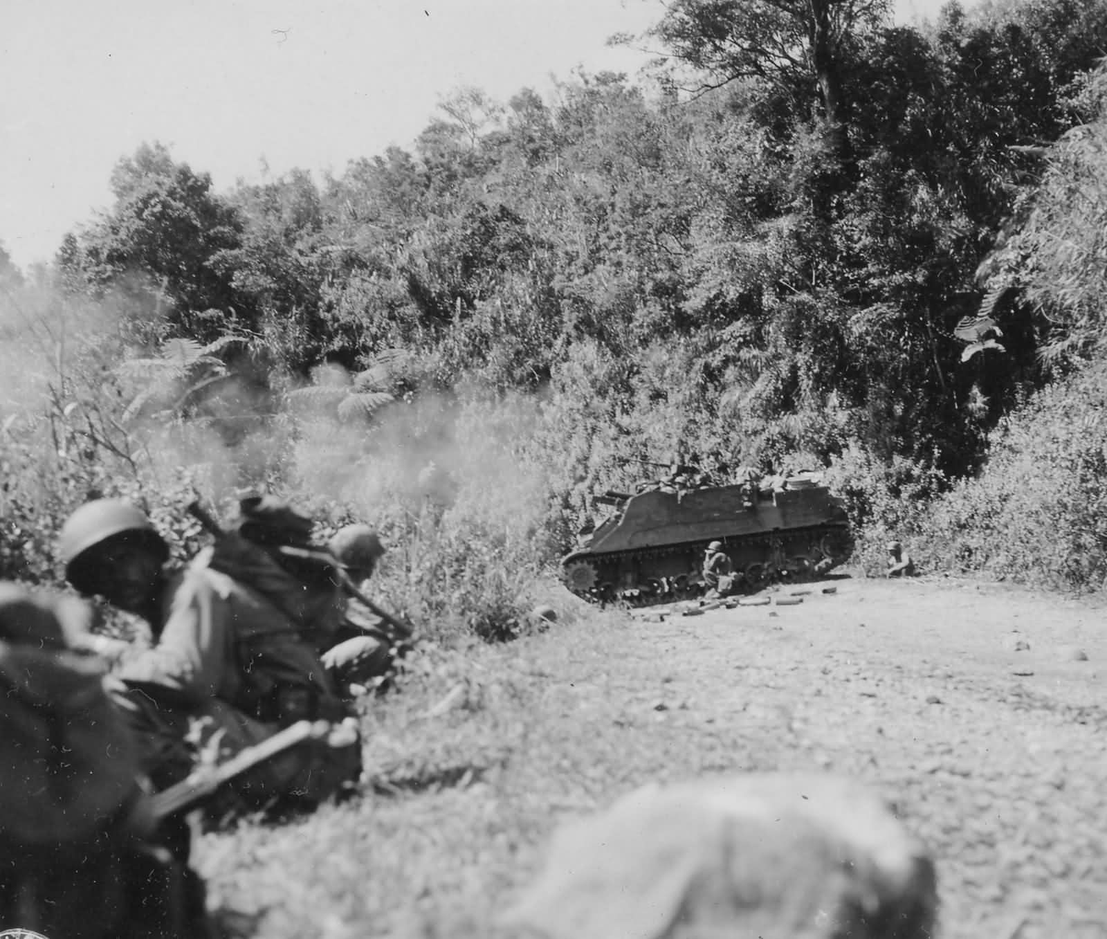 M7 Priest 105mm Self Propelled Gun in Action, Luzon Philippines ’45
