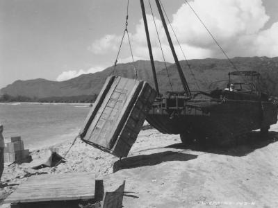 Amphibious DUKW Duck With Crane On Biak Beach 1944