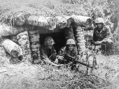 1st Marine Division Machine Gun Crew in Japanese Bunker