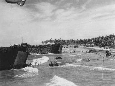 Landing ships Empress August Bay Bougainville. LST-70 in the background