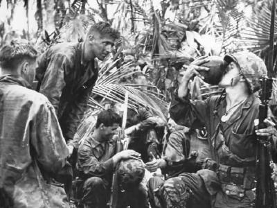 Marines Drink Coconut Milk on Bougainville