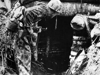 Marines Searches Japanese Pillbox on Bougainville 1943