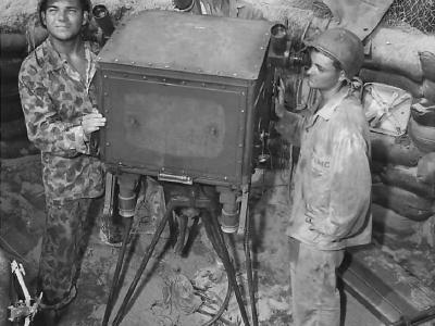 Marines with a Special Weapons Battalion on Bougainville operating a gun director