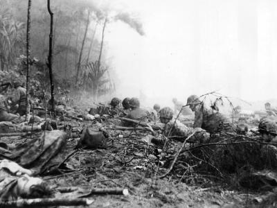 Wounded US Marines Guard Bougainville Beach