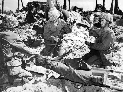 Marines Give Blood to Wounded Soldier on Eniwetok