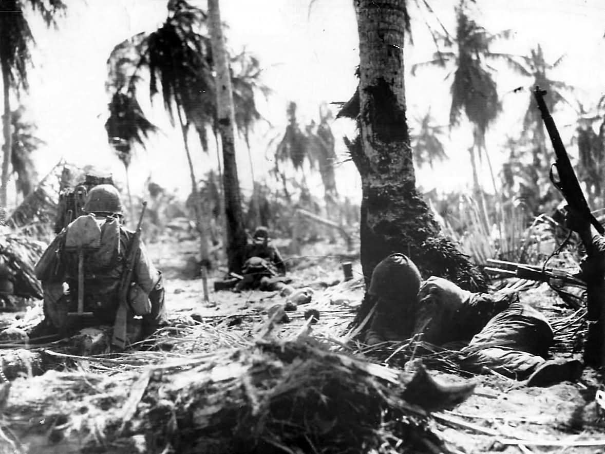 Marines Wait as Navy Planes Complete Strafing on Eniwetok 1944