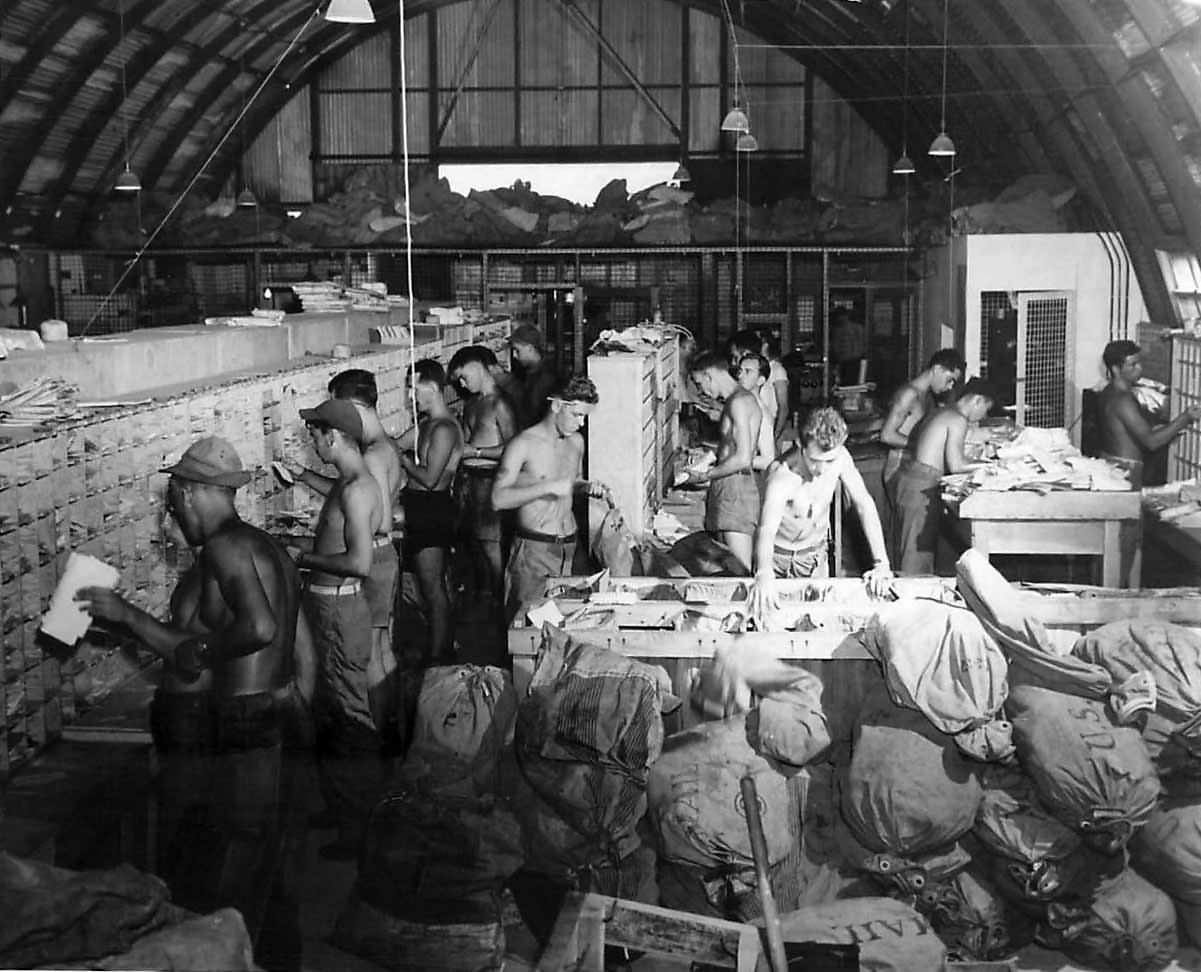 Navy Men at work in the US Navy Post Office on Eniwetok
