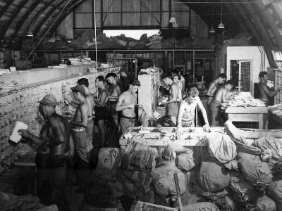 Navy Men at work in the US Navy Post Office on Eniwetok