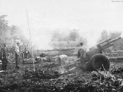 105mm Howitzer in action on Cape Gloucester