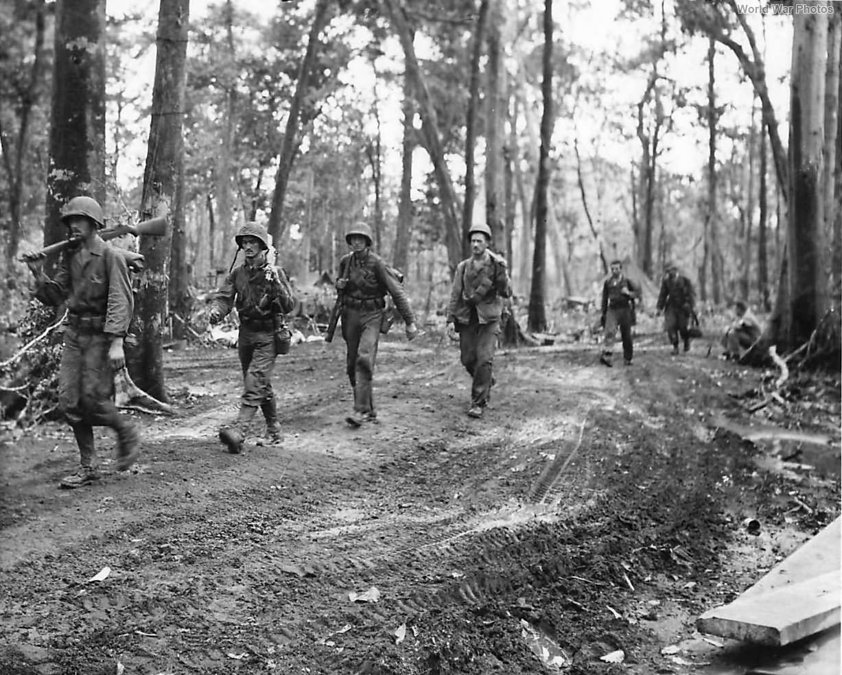 1st Division Marines return from front on Cape Gloucester 1944