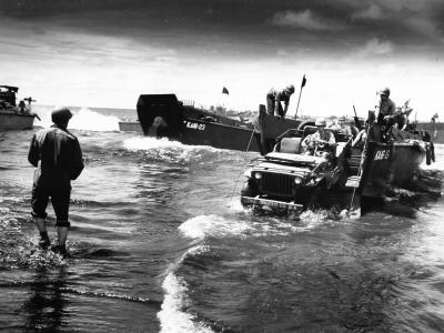 Landing Craft unloads Jeep at Cape Gloucester