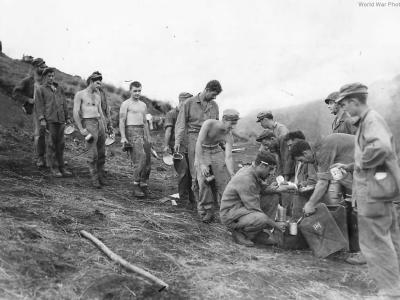 Marines at improvised kitchen on Cape Gloucester