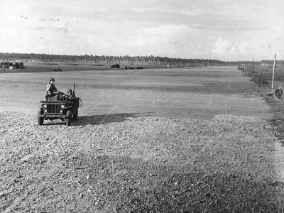 Jeep on Captured Japanese Air Base on Guadalcanal 1942
