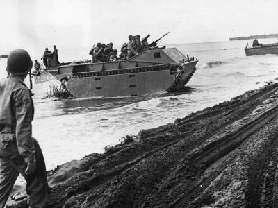 Marines in LVT Amphibious Tractor Land on Guadalcanal 1942