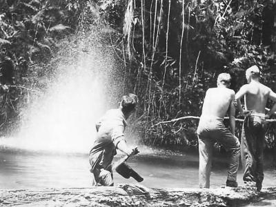 Soldiers fishing with dynamite on Guadalcanal 1943