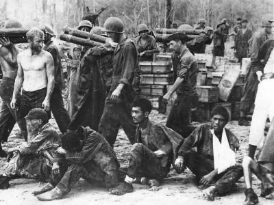 Soldiers with Japanese Prisoners on Guadalcanal 1943