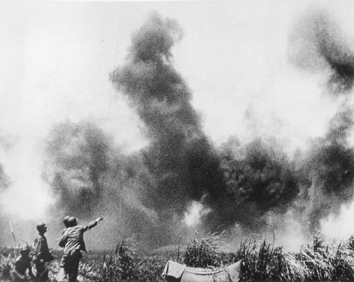 US Troops Watch Guadalcanal Solomon Islands Burn pacific