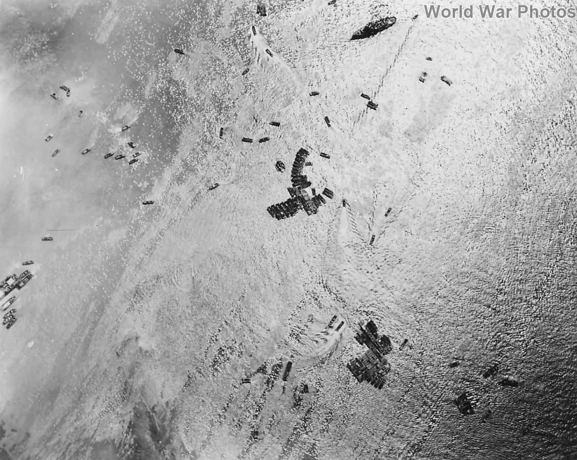 Aerial View of Navy Landing Craft after Invasion of Guam