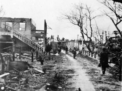 Marines in destroyed town